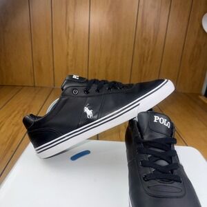 Polo Ralph Lauren Hanford Black Leather Low Top Sneakers Mens 11.5D 0200001087